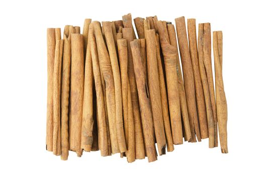 Cinnamon sticks top view isolated on white background with clipping path
