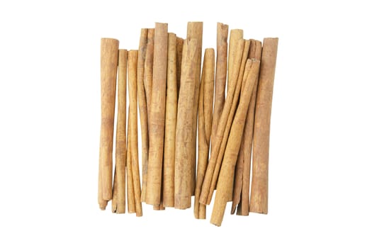 Cinnamon sticks top view isolated on white background with clipping path
