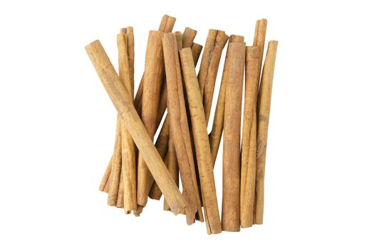Cinnamon sticks top view isolated on white background with clipping path
