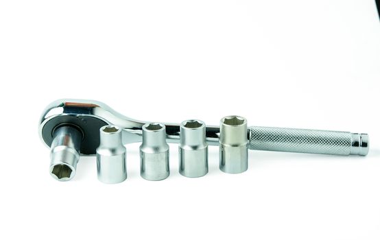 Socket spanner wrenches isolated on white background with clupping path 