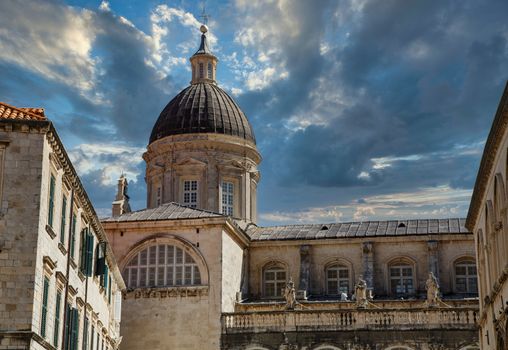 Walls and domes on the old walled city of Dubrovnik in Croatia