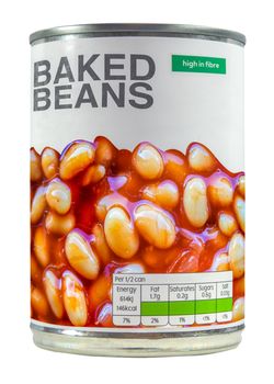 An Isolated Can Of (Non-Branded) Baked Beans In Tomato Sauce (A Traditional British Snack)