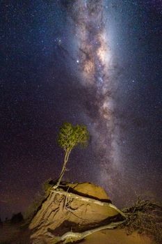 Milky way stars night sky shining vividly over the arid landscape of central Australia