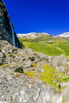 Norwegian landscape with waterfall