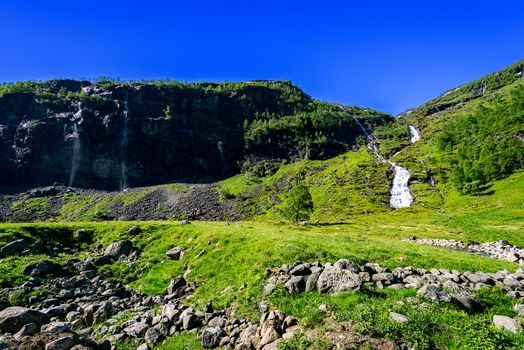 Norwegian landscape with waterfall