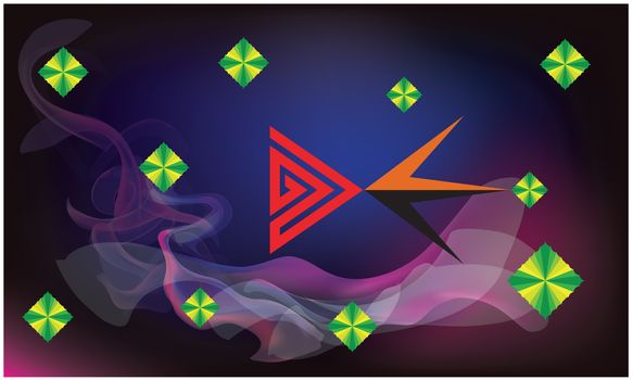 Arrow and abstract play button on tricolor background