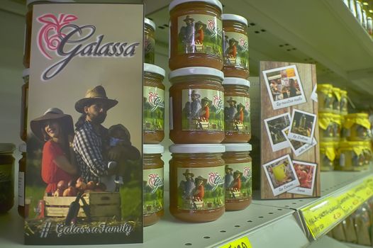 FRATTA POLESINE, ITALY 18 MARCH 2020: Shelves of a grocery store