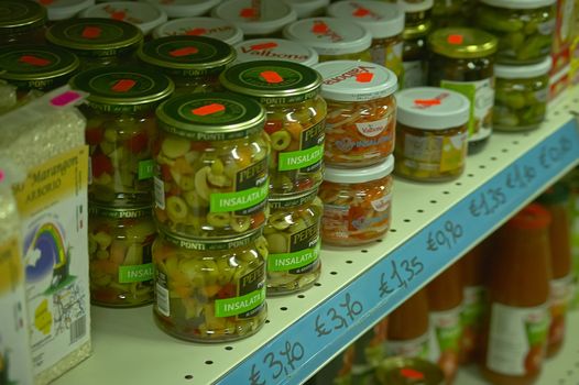 FRATTA POLESINE, ITALY 18 MARCH 2020: Shelves of a grocery store