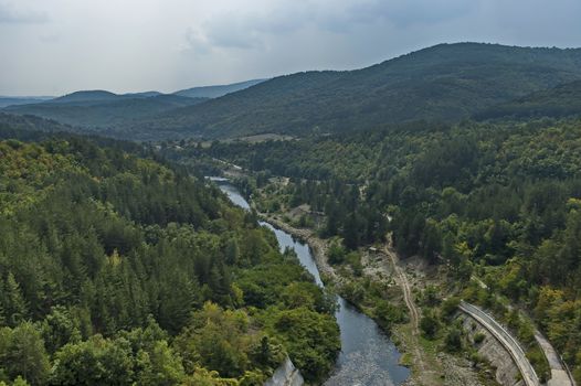 View from river Topolnitsa after Topolnitsa dam near village Muhovo, Ihtiman region, Bulgaria, Europe