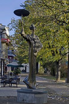 Favorite public place in town Kazanlak with a statue of a Japanese woman, built with a donation campaign by citizens, a gift for thousands of Japanese tourists, Bulgaria