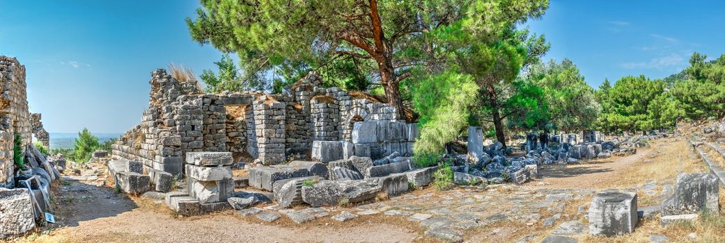 Ruins of the Ancient greek city of Priene in Turkey on a sunny summer day