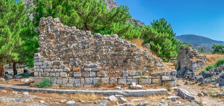 Ruins of the Ancient greek city of Priene in Turkey on a sunny summer day