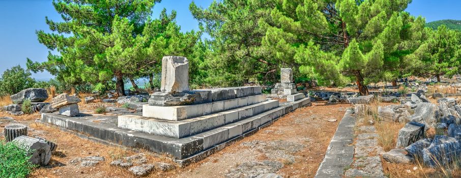 Ruins of the Ancient greek city of Priene in Turkey on a sunny summer day