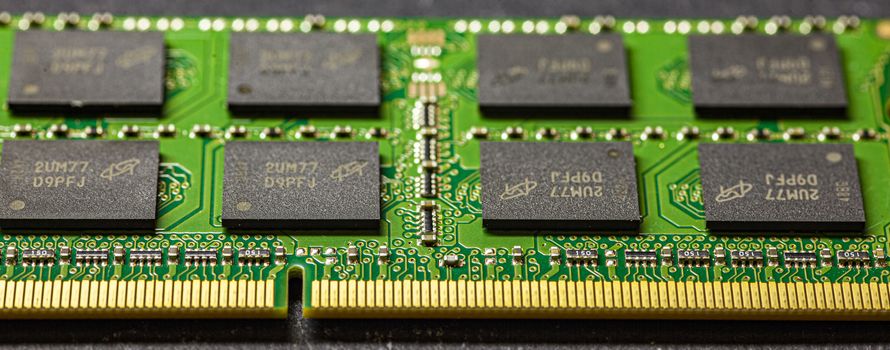 Ram memory detail detail with clearly visible construction and functional details of the chip