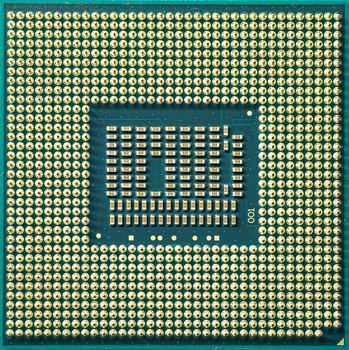 Processor chip detail with clearly visible construction and functional details of the chip