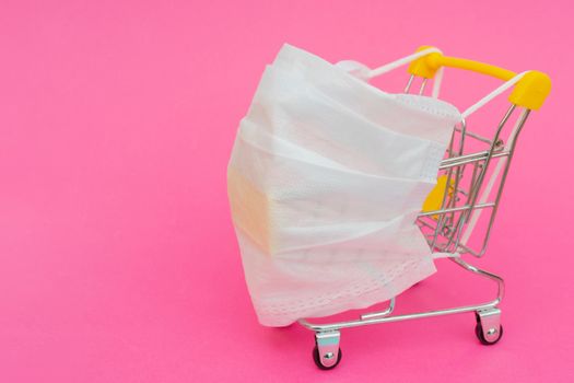 Medical mask in supermarket..Coronovirus epidemic protection. Personal hygiene product.