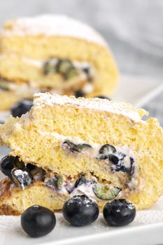 sponge roulade cake with blueberry