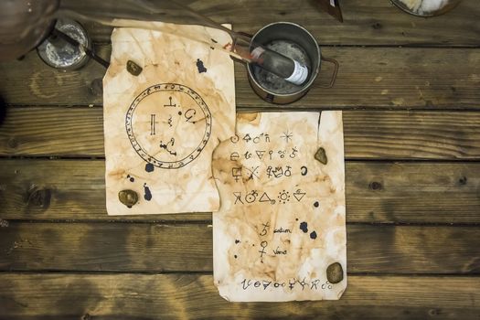 Old parchment with planet symbols, pharmacy museum in Wroclaw, Poland