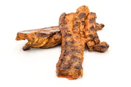 Grilled pork bacon isolated on a white background, barbecue with Belgian pork bacon