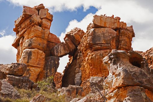 Interesting sandstone rock formations in the Cederberg range were formed by wind erosion.