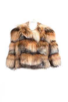 Expensive fur coats collection on a mannequin on white background