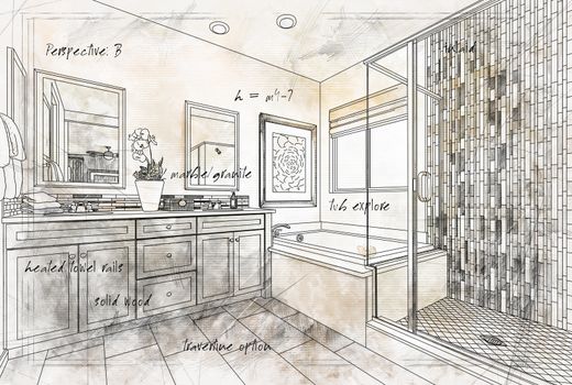 Beautiful Custom Master Bathroom Design Drawing Details.
