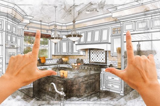 Hands Framing Custom Kitchen Design Drawing Details.