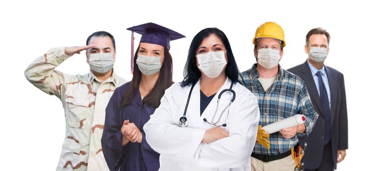 Variety of People In Different Occupations Wearing Medical Face Masks Amidst the Coronavirus Pandemic.