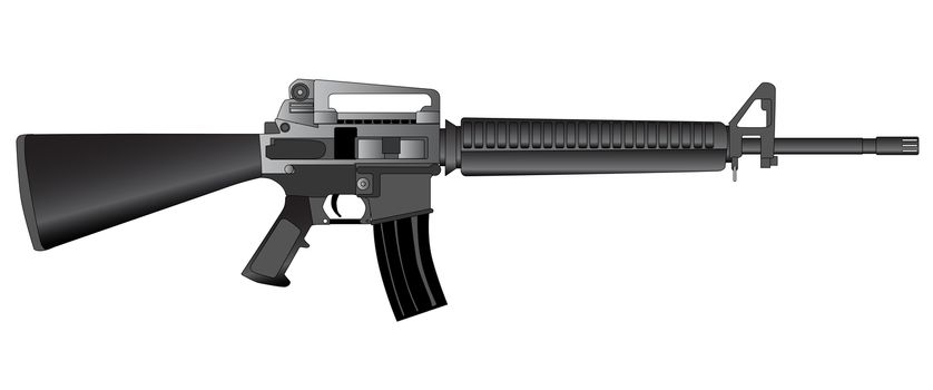 A typical army style assault weapon isolated on white.