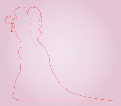 Bride and groom in outline set on a pink background