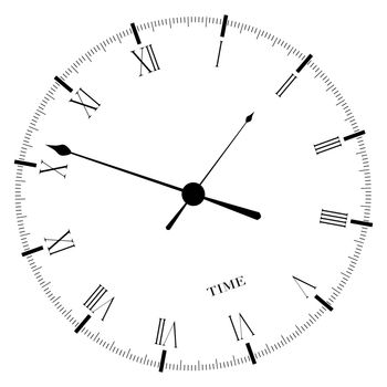 An old English office type clock face isolated over a white background.