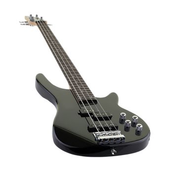 A Modern electric bass guitar isolated on white