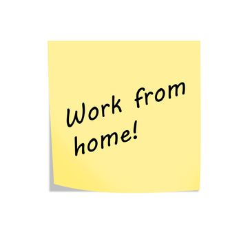 A work from home reminder post note on white