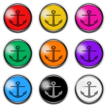 An anchor sign button icon set isolated on white with clipping path