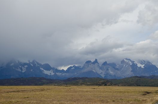 Cordillera Paine in Torres del Paine National Park. Ultima Esperanza Province. Magallanes and Chilean Antarctic Region. Chilean Patagonia. Chile.