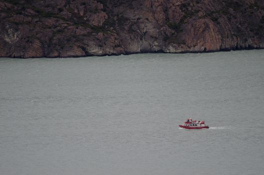 Tourist boat on Grey lake. Torres del Paine National Park. Ultima Esperanza Province. Magallanes and Chilean Antarctic Region. Chile.
