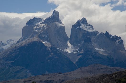 Paine Horns in the Torres del Paine National Park. Ultima Esperanza Province. Magallanes and Chilean Antarctic Region. Chile.