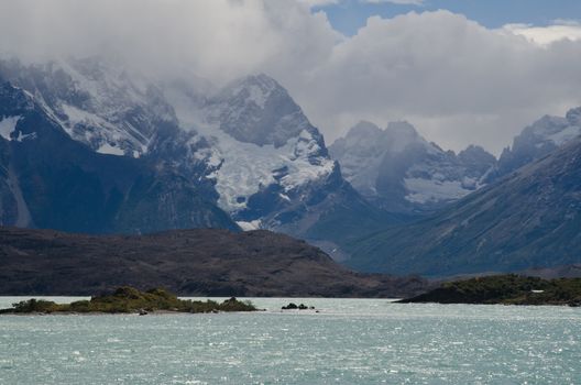 Pehoe lake and Cordillera Paine. Torres del Paine National Park. Ultima Esperanza Province. Magallanes and Chilean Antarctic Region. Chile.