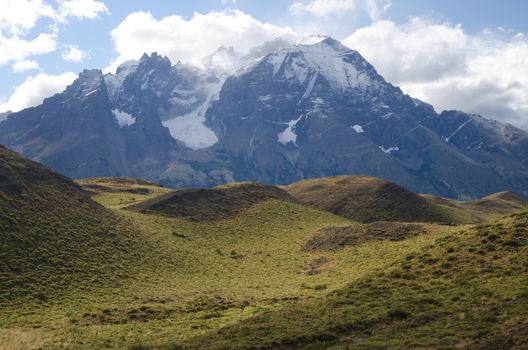 Paine Mountain Range in the Torres del Paine National Park. Ultima Esperanza Province. Magallanes and Chilean Antarctic Region. Chile.