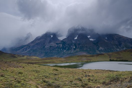 Paine Mountain Range in Torres del Paine National Park. Ultima Esperanza Province. Magallanes and Chilean Antarctic Region. Chile.