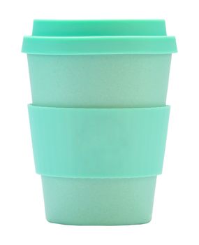 An Isolated Green Reusable Coffee Or Tea Cup On A White Background