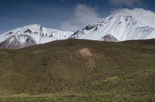 Snowy peaks in Lauca National Park. Arica y Parinacota Region. Chile.
