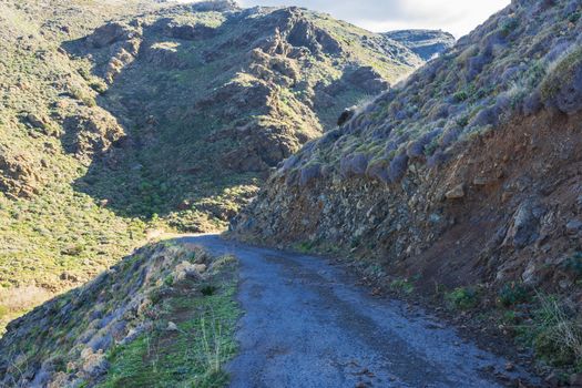 Mountain way near the gorge of Richtis. Winter, Crete, Greece.