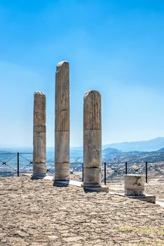 Ruins of the Ancient Greek city Pergamon in Turkey on a sunny summer day