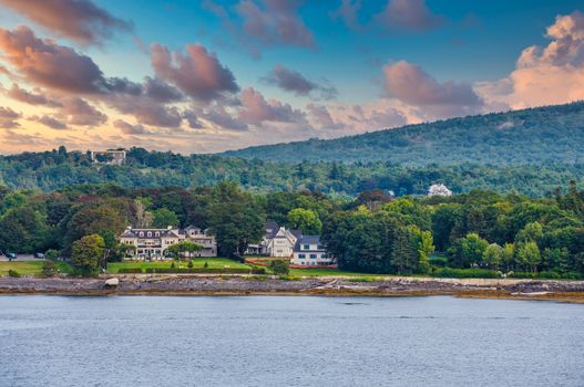 Classic old hotels and bed and breakfast houses on the coast of Maine, near Bar Harbor