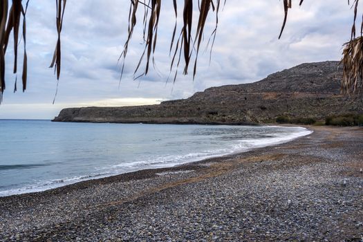 Beach of Kato Zakros historical village, Crete, Greece. It is located on the South-eastern Crete, containing ruins from the Minoan civilization.