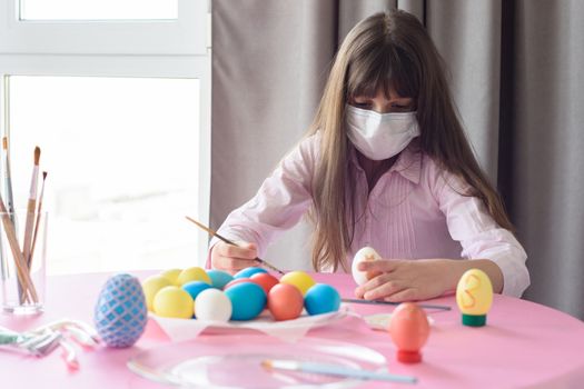 Quarantine-infected girl alone paints Easter eggs