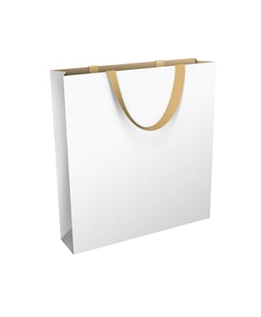 Isolated white shopping bag with the golden handle