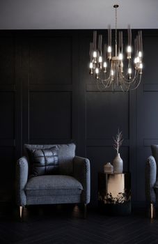 interior of a room with furniture, modern cafe concept, 3d rendering vertical