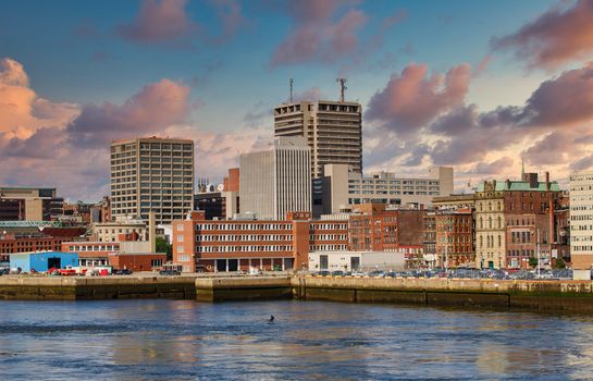 View of downtown St Johns, Newfoundland in Canada from the sea